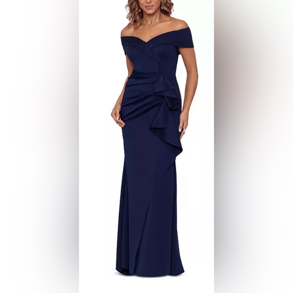XSCAPE
Petite Off-The-Shoulder Ruffle Gown Size14P Color:Midnight